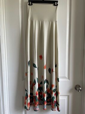 2 for $20 LuLaRoe Cream Maxi Skirt orange and Green cascade floral Leaf Print